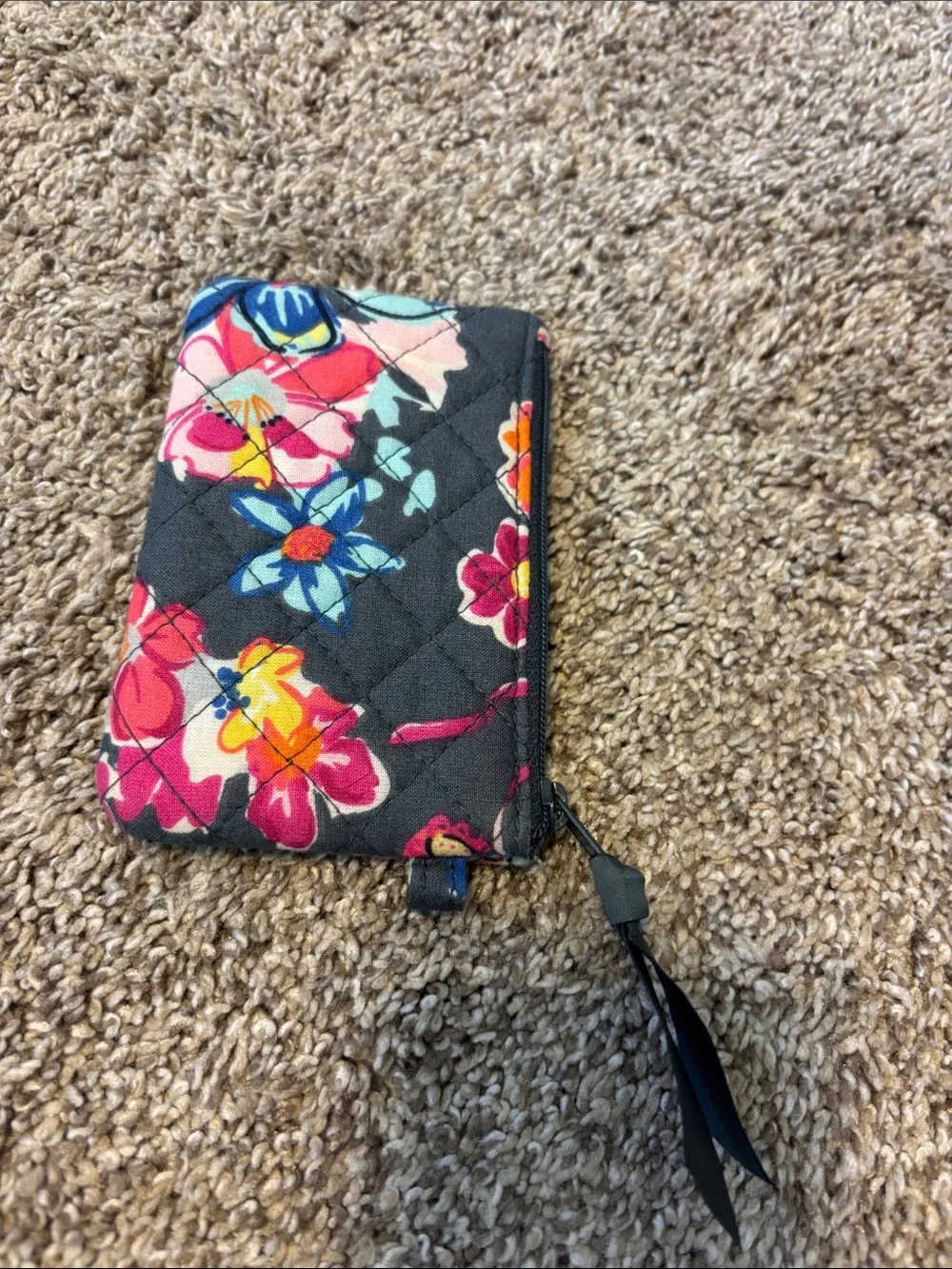 Floral Quilted ID Card Holder with Wristlet - Black Floral